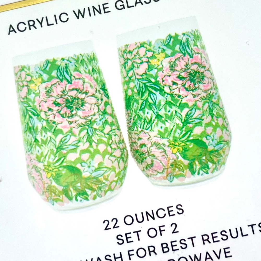 Lilly Pulitzer "Acrylic Wine Glass Set of Four in Lime Feeling Good” NWT - Picture 8 of 8
